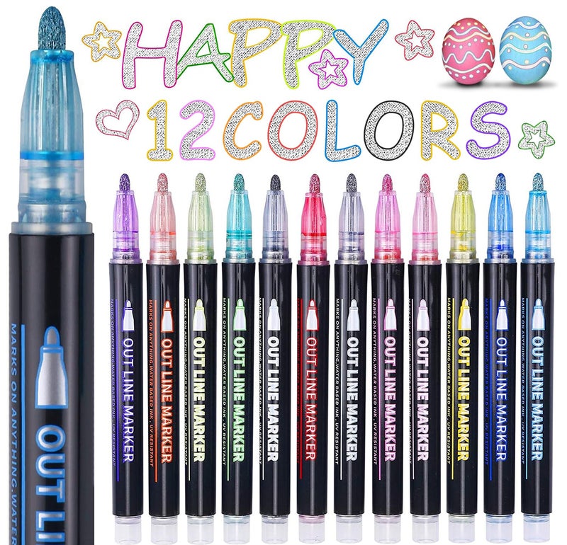 Yangmei Shimmer Markers Outline Pens  Stocking Stuffers for Kids Teens  Teen Girl Girls Trendy Stuff  12 Colors Metallic Markers for Drawing  Art Supplies  Arts Crafts  Gifts for 4-12 Year Old Girl - Image 1